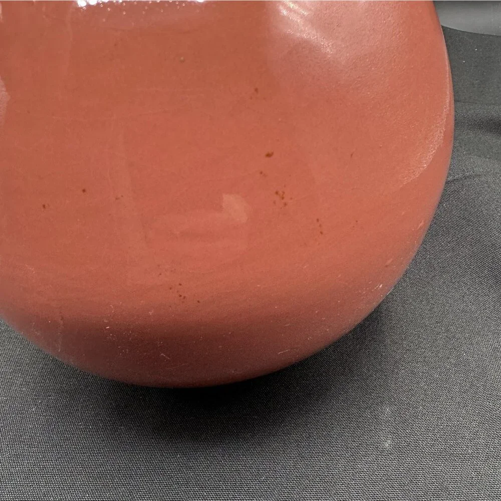 Vintage Coral Orange Orb Vase Glossy Ceramic Globe Bud Vase Retro 1980s 5.75